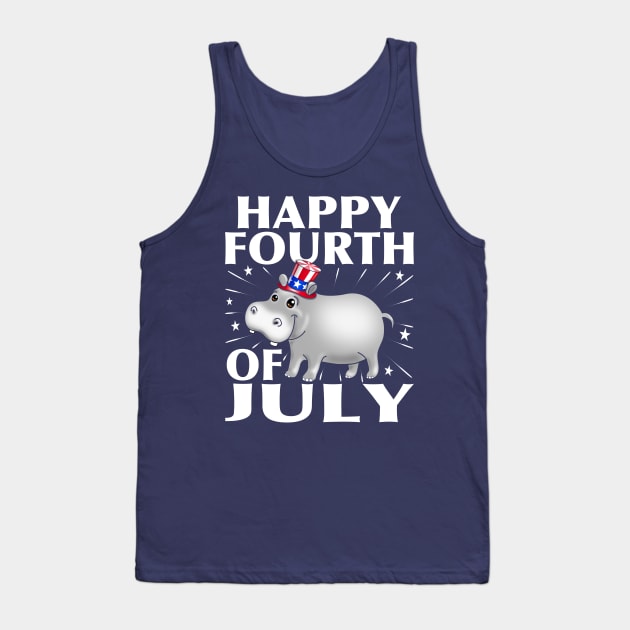 Happy 4th of July USA Patriotic Hippo Tank Top by PnJ